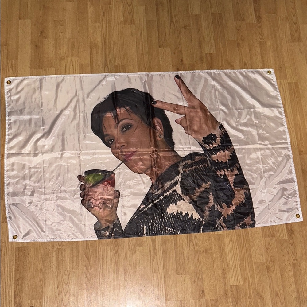 Kris Jenner 58 1/2 x 35 Drinking Peace Sign Stylish Wall Tapestry